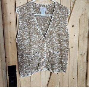 VTG Spice of Life Marled Knit Sweater Vest Brown Blanket Stitch Pockets M